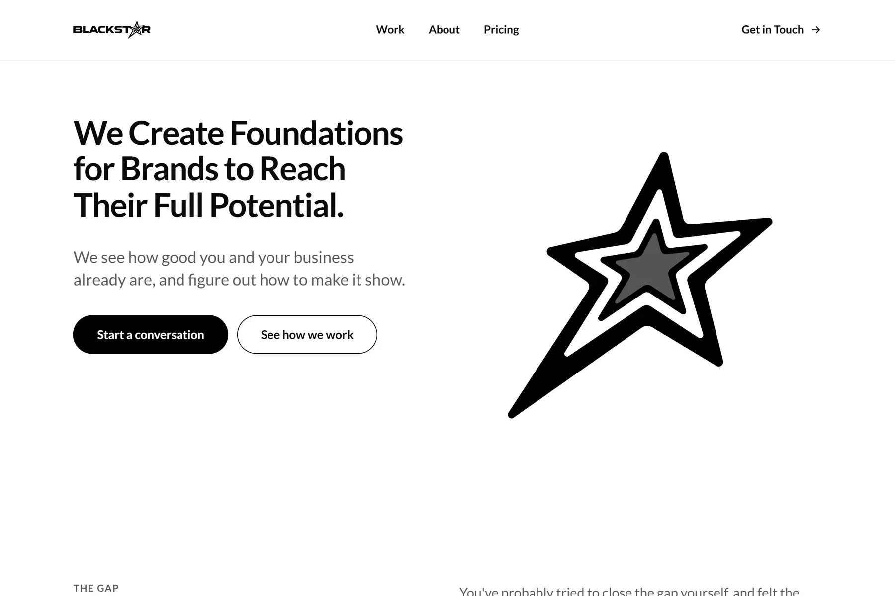 The Blackstar Studio home page: a bold headline beside the black star mark
